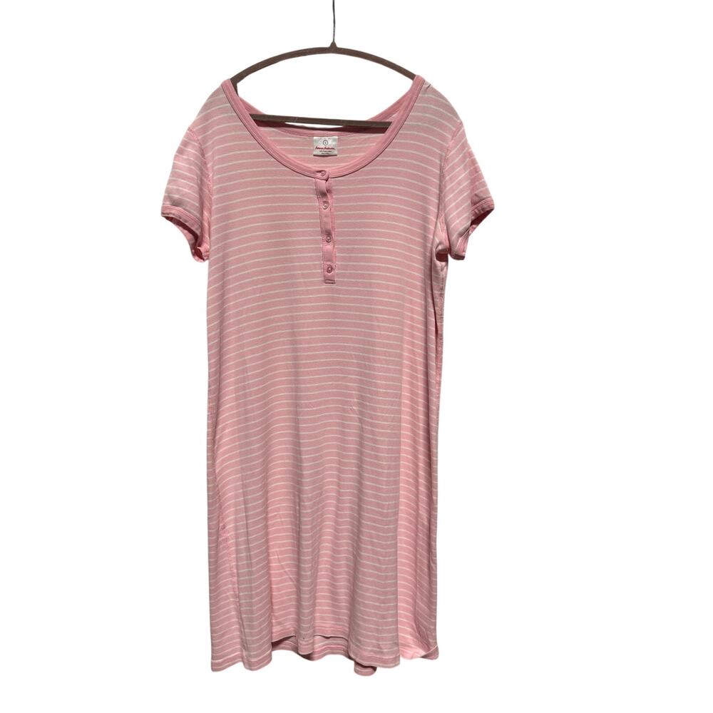 Hanna Andersson Women's Nightshirt Large Pink White Striped 100% Organic Cotton